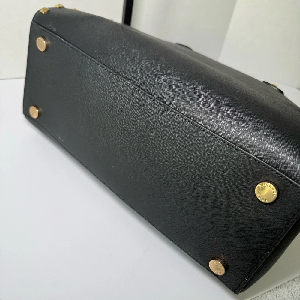 Michael Kors Sandrine Studded Satchel in Black Saffiano Leather w/ Gold Hardware